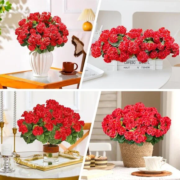 8-Bundles Red Artificial Silk Faux Flowers Plants Front Door Home Decor